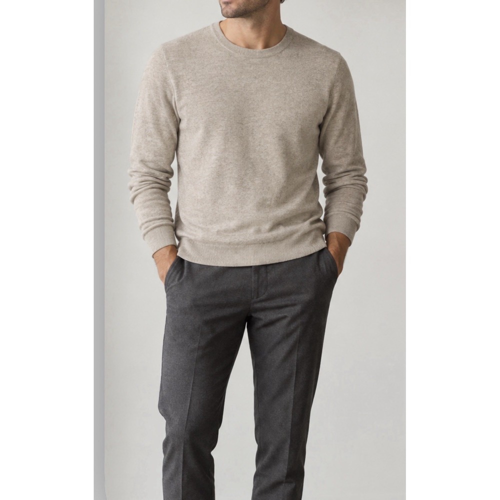 Everlane 100% Cashmere Crewneck Sweater Men's M Oatmeal Beige Quiet Luxury